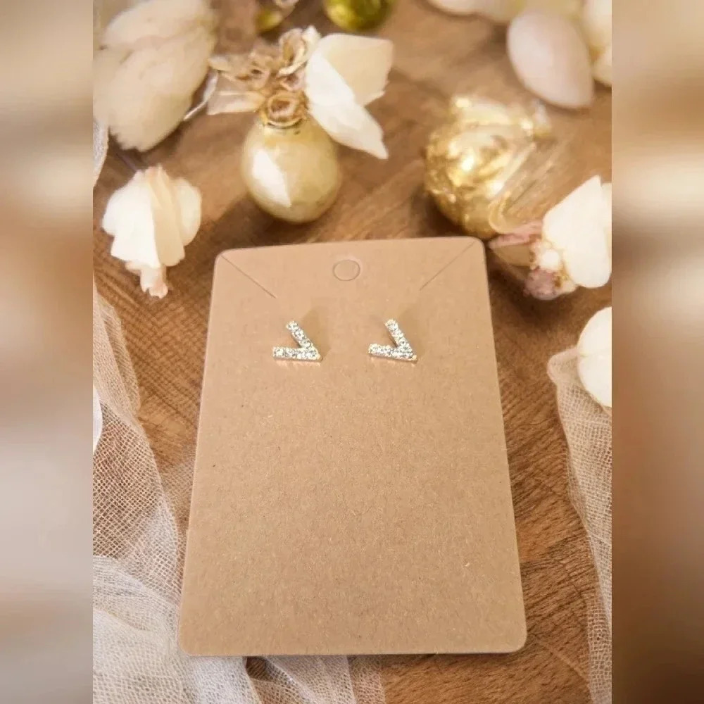Gold Plated Rhinestone V Stud Earrings